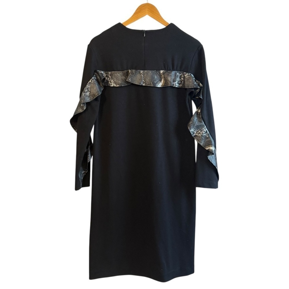 TWELVE Teen Girl Midi Dress Snakeskin Ruffle Size 18 Black Metallic Long Sleeve